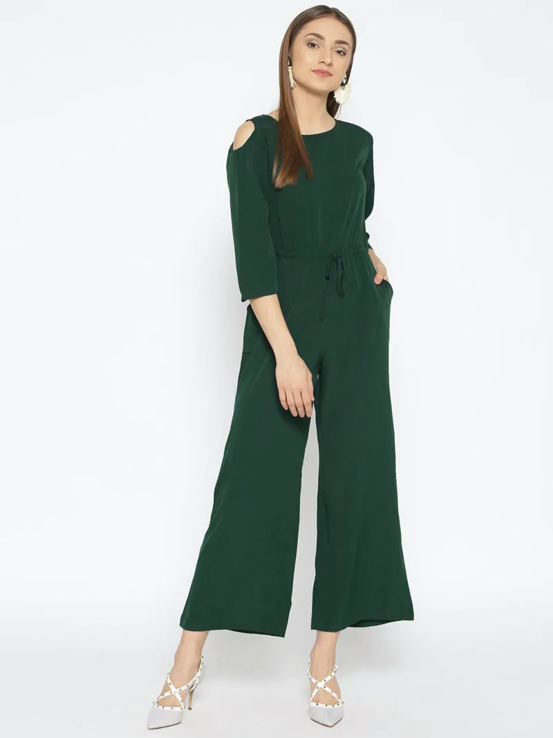Women Green Solid Basic Jumpsuit