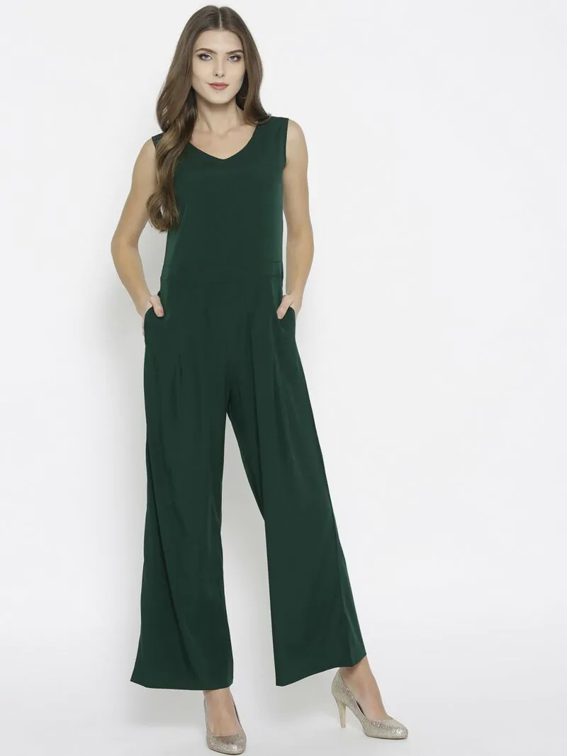 Green Solid Basic Jumpsuit