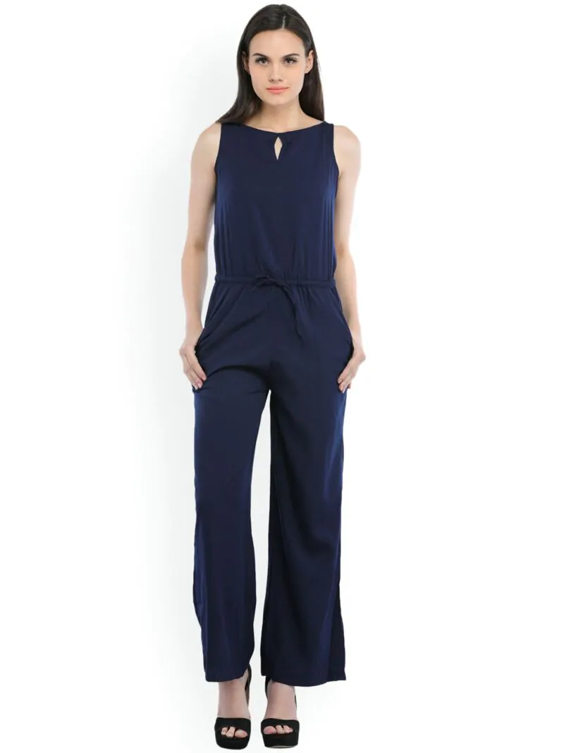 Blue Solid Basic Jumpsuit