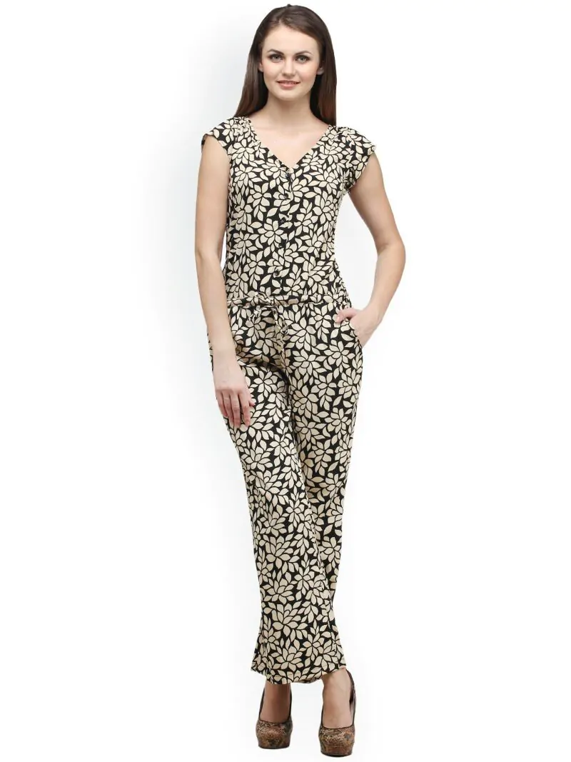 Black & Beige Printed Jumpsuit