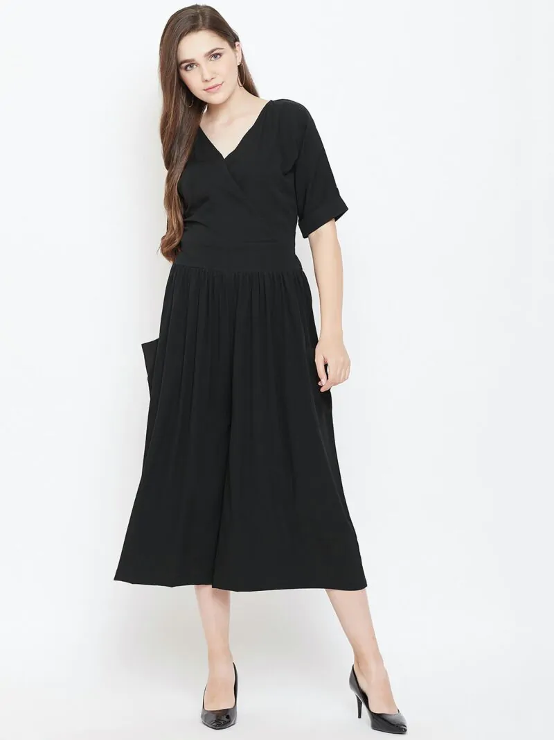 Women Black Solid Culotte Jumpsuit