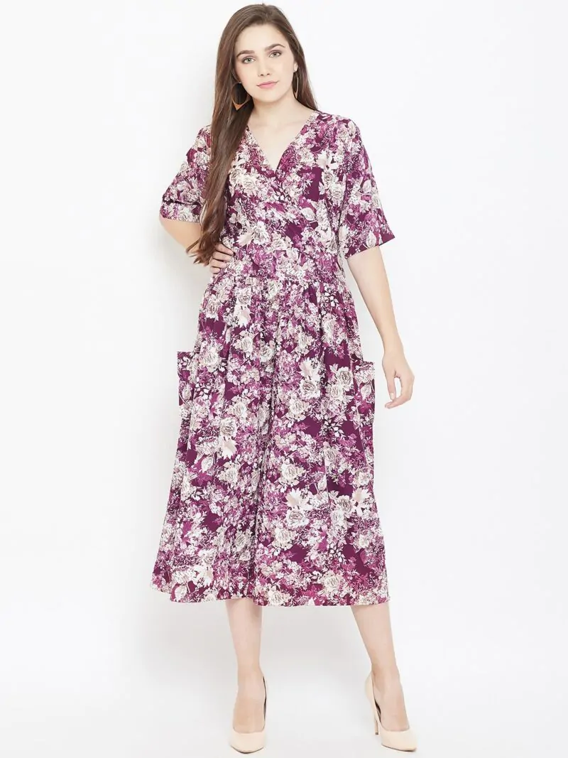 Women Purple & Beige Printed Culotte Jumpsuit