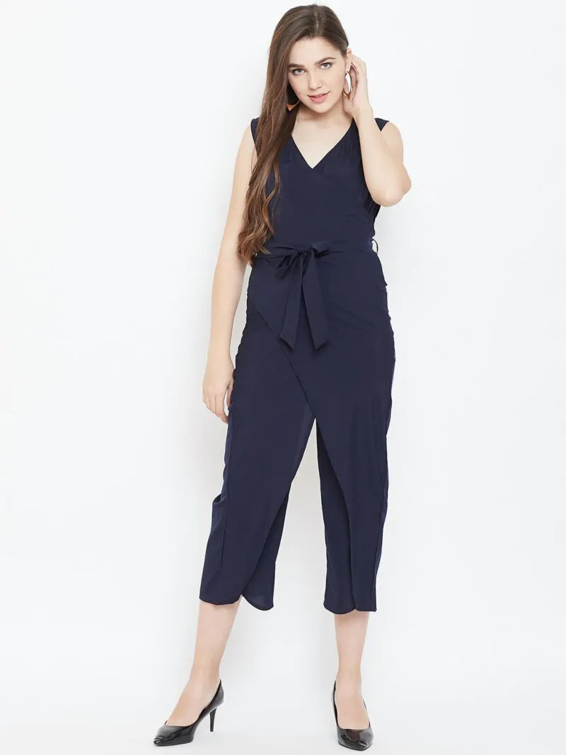 Women Navy Blue Solid Culotte Jumpsuit