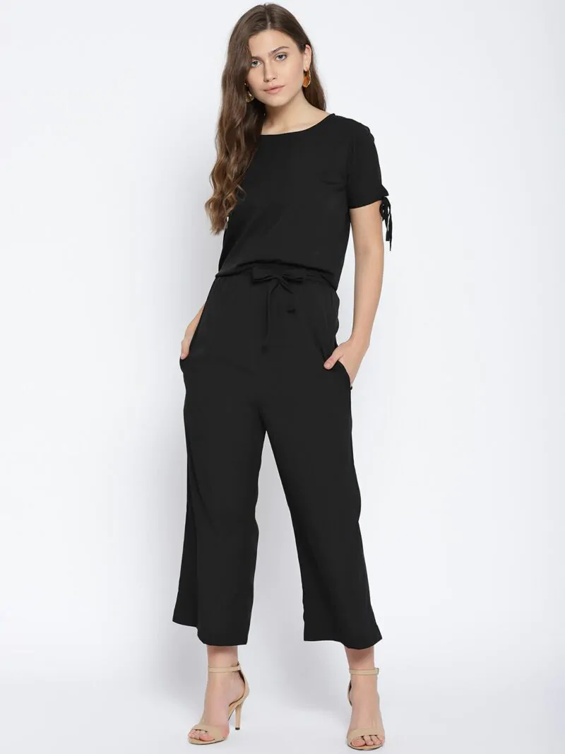 Women Black Solid Top with Parallel Trousers