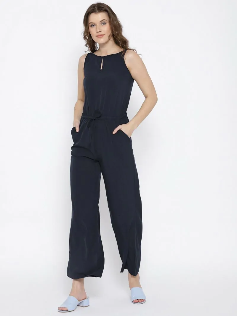 Navy Blue Solid Basic Jumpsuit