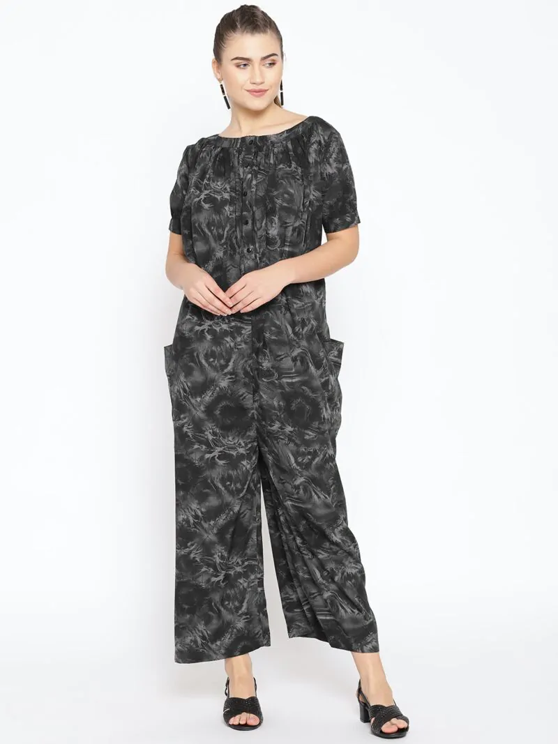 Women Black & Grey Printed Basic Jumpsuit