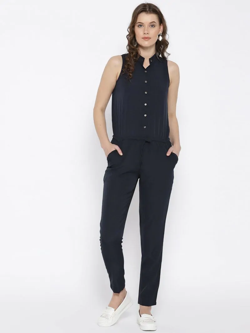 Navy Blue Solid Basic Jumpsuit