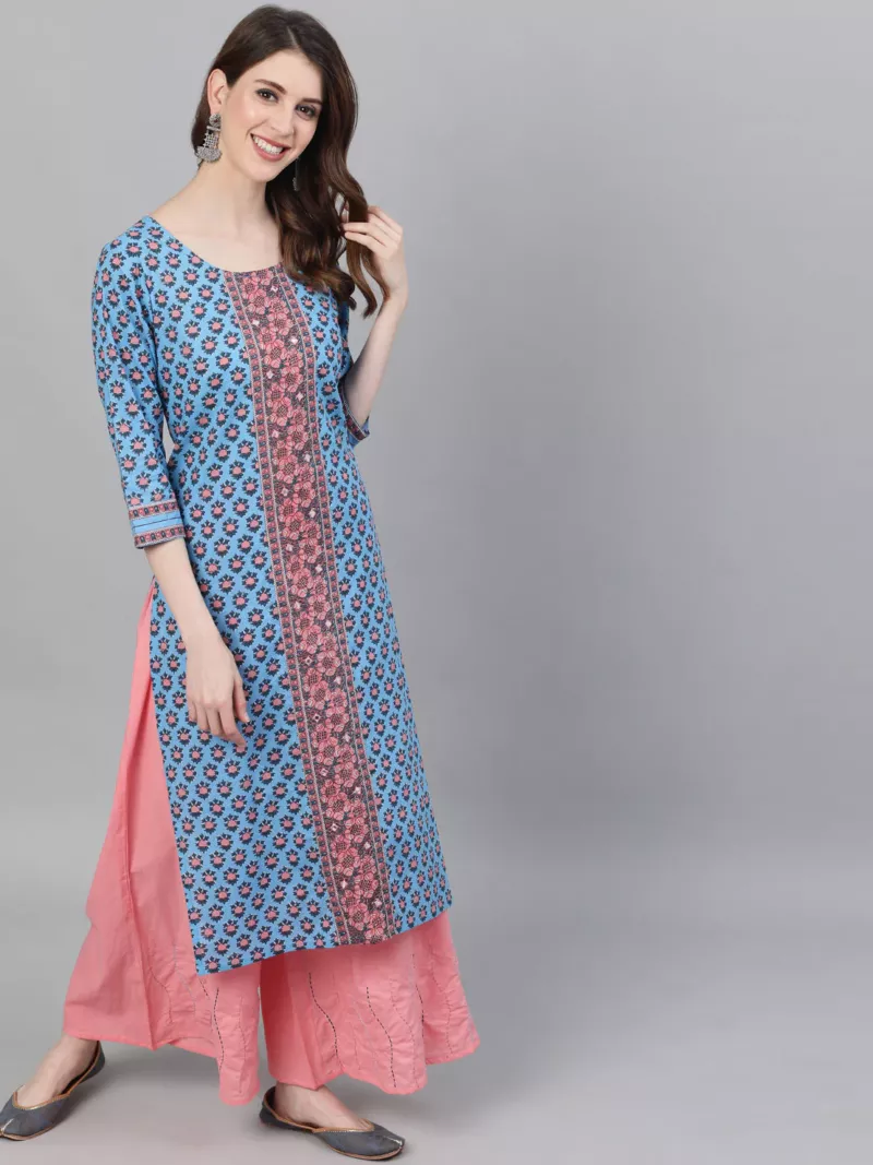 Women Blue printed straight kurta
