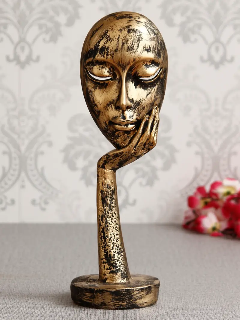 Golden Polyresin Handcrafted Antique Look Thinking Lady Face Showpiece