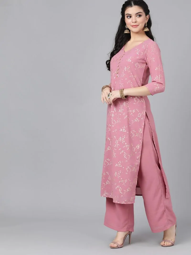 Mauve And Gold Straight Kurta