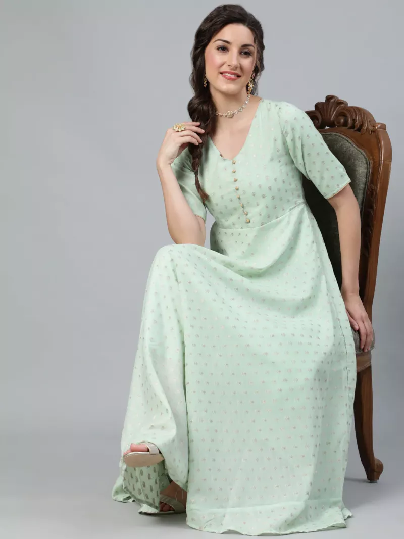 Green Flared Maxi Dress