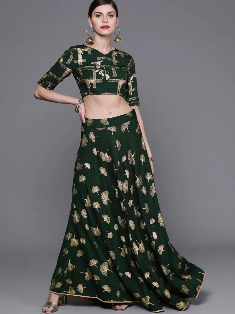 Green & Golden Printed Lehenga Choli