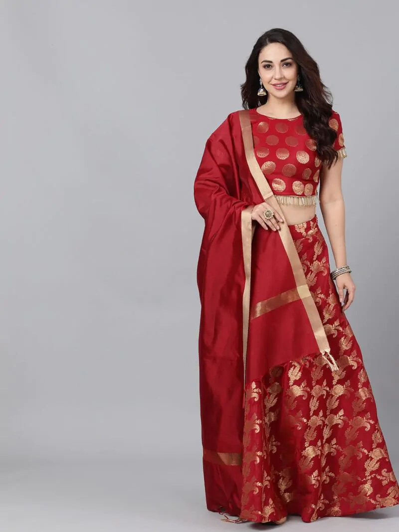 Maroon Brocade Design Lehenga Blouse With Dupatta