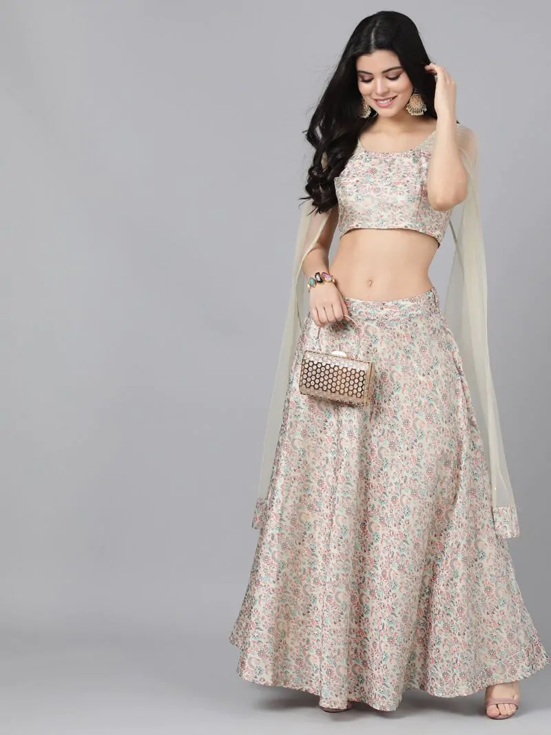 Cream Lehenga With Cape Dupatta