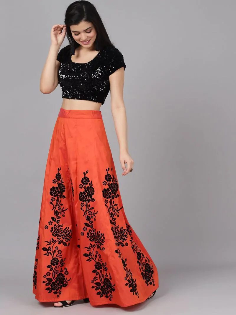 Rust & Black Lehenga Blouse With Dupatta