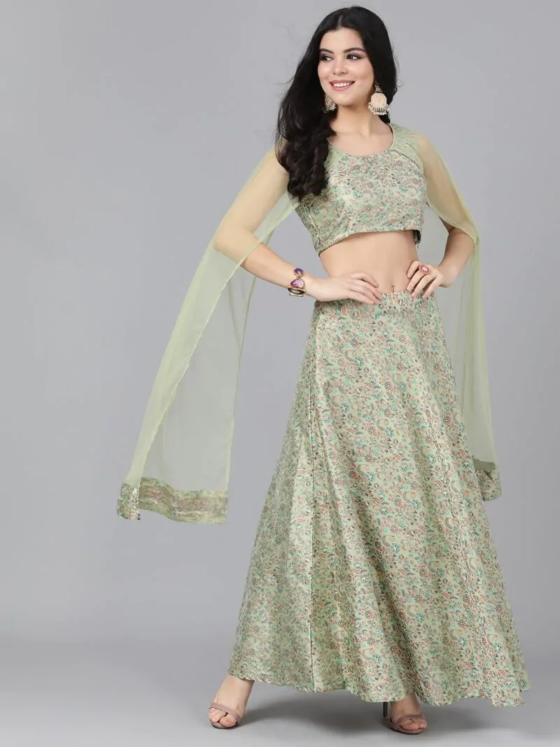 Cream Lehenga With Cape Dupatta