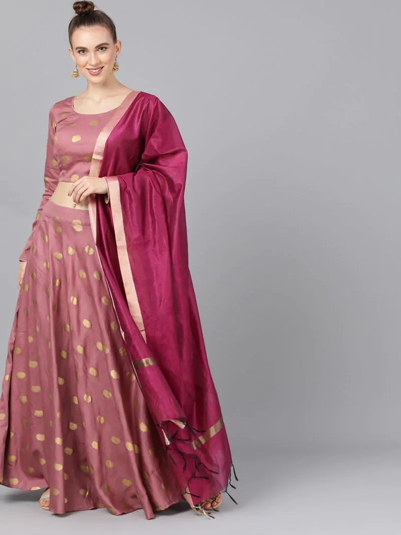 Mauve Foil Print Lehenga Choli With Banarasi Dupatta