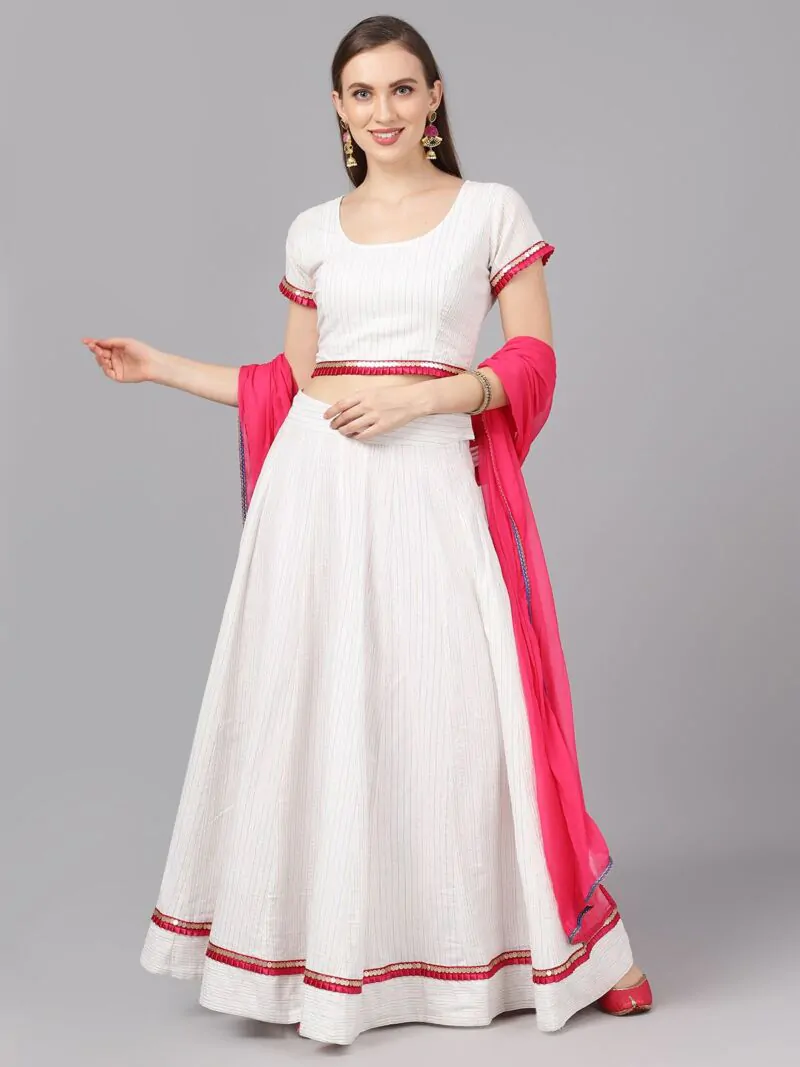 White Lurex Design Lehenga Blouse With Dupatta