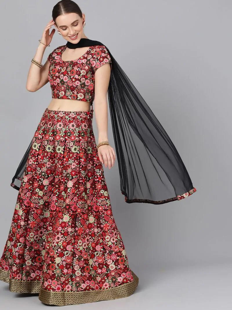 Rust Floral Lehenga Choli