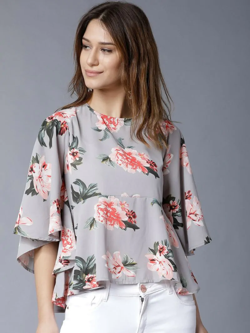 Women Grey Printed Peplum Top
