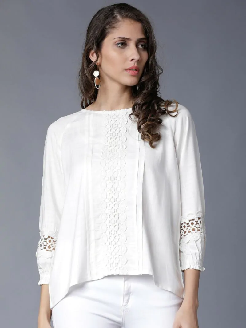 Women Off-White Self Design A-Line Top