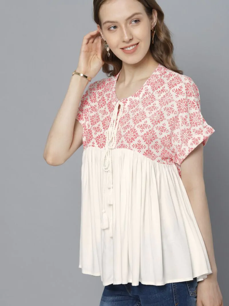 Women White Printed Empire Top