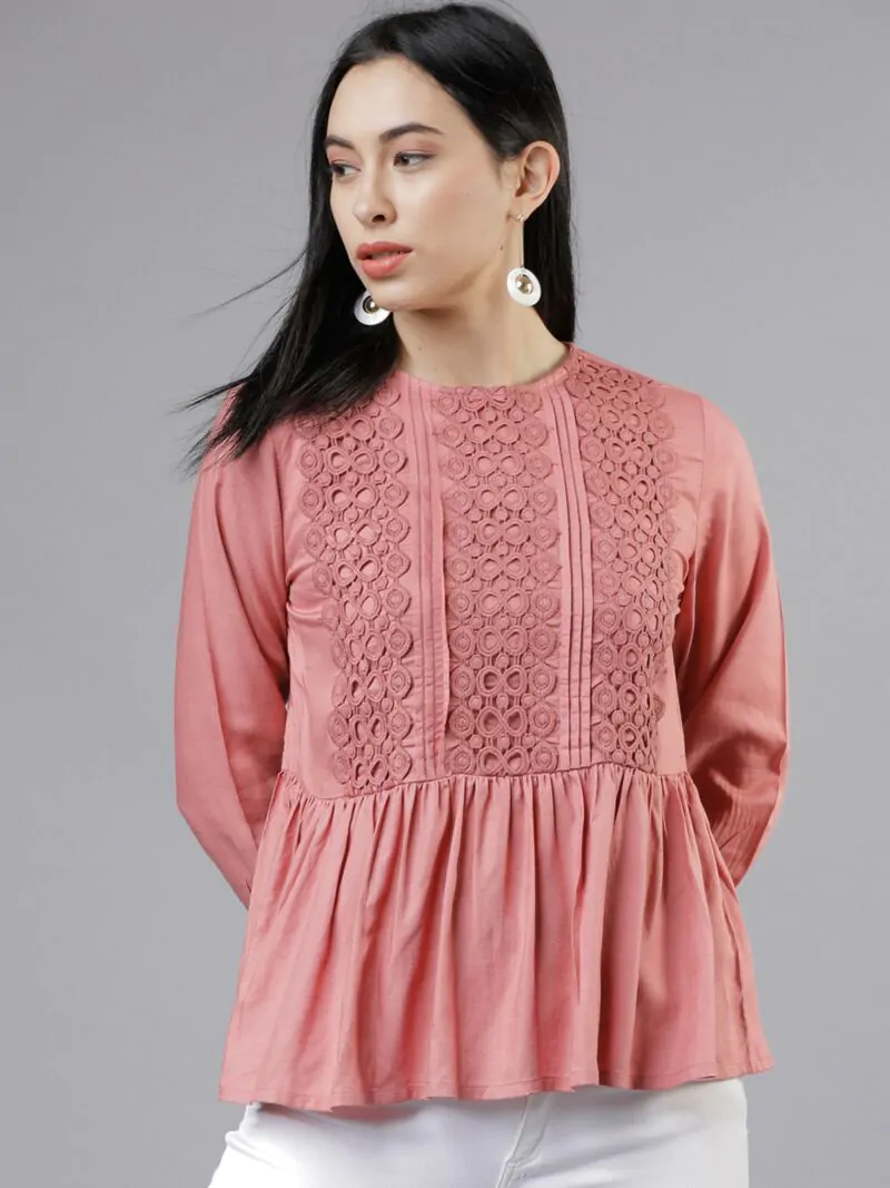 Women Pink Self Design Peplum Top