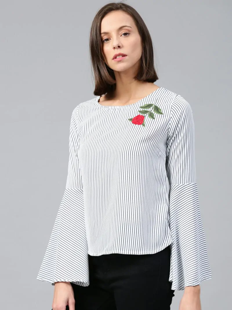 Women White Striped Top