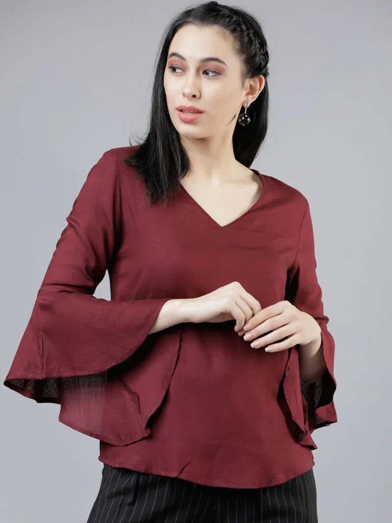 Women Burgundy Solid Top