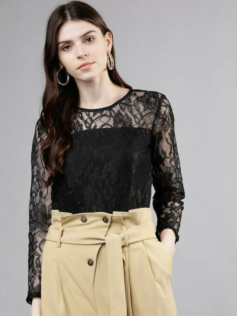 Women Black Self Design Top