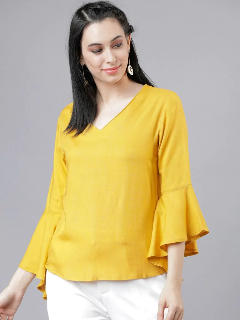 Women Mustard Solid Top