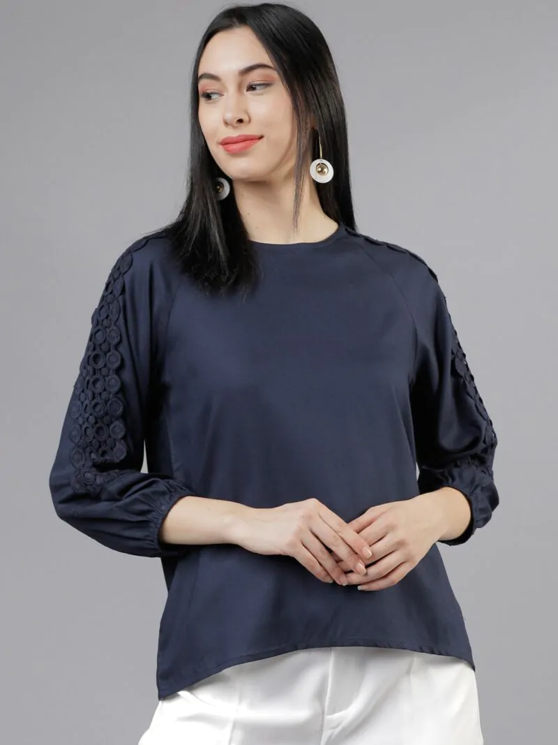 Women Navy Blue Solid Top