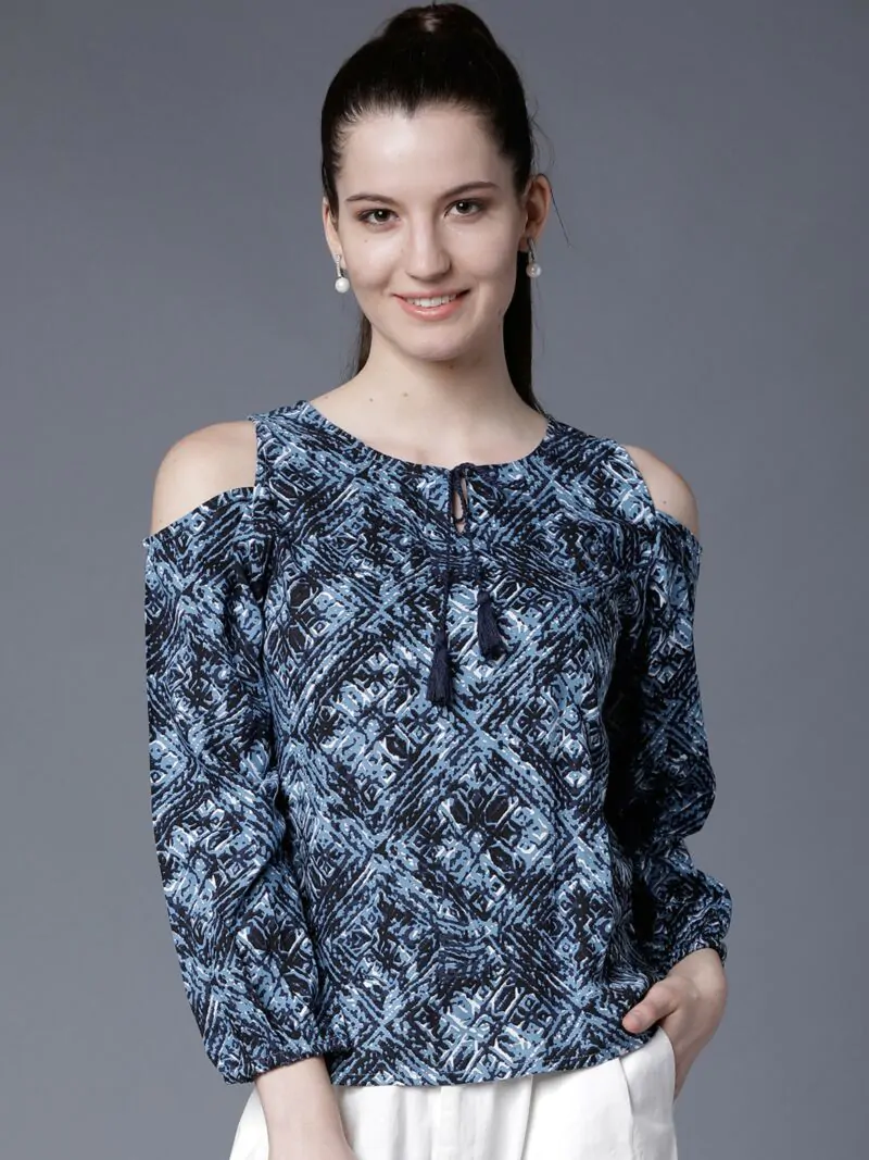 Women Navy Blue Printed Top