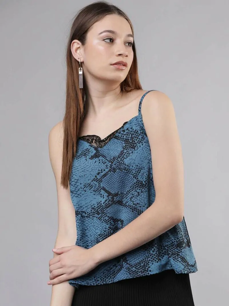 Women Blue & Black Animal Printed A-Line Top