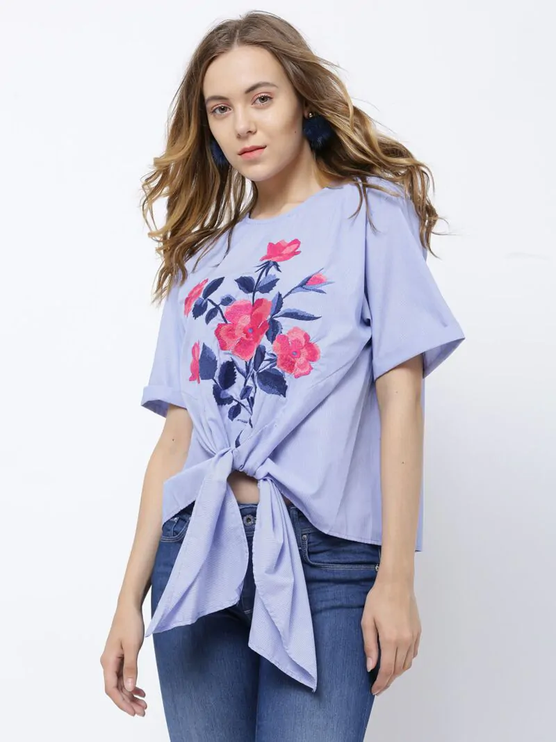 Women Blue Self Design Top