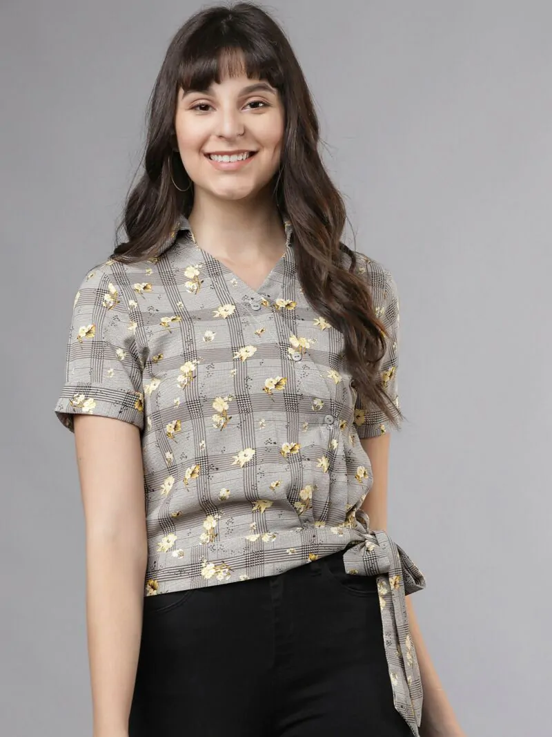 Women Grey Printed Wrap Top