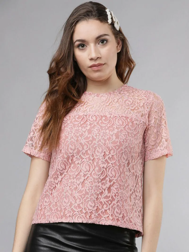 Women Peach-Coloured Self Design Top