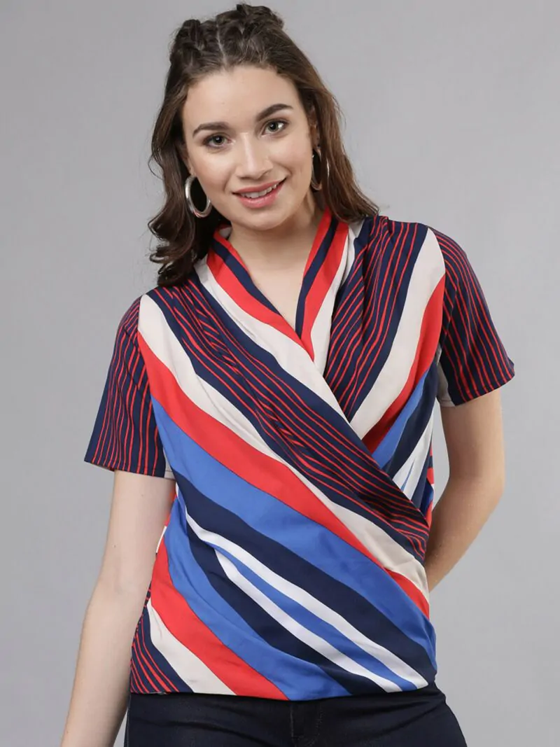 Women Striped Wrap Top