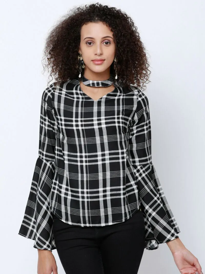 Women Black Checked Top
