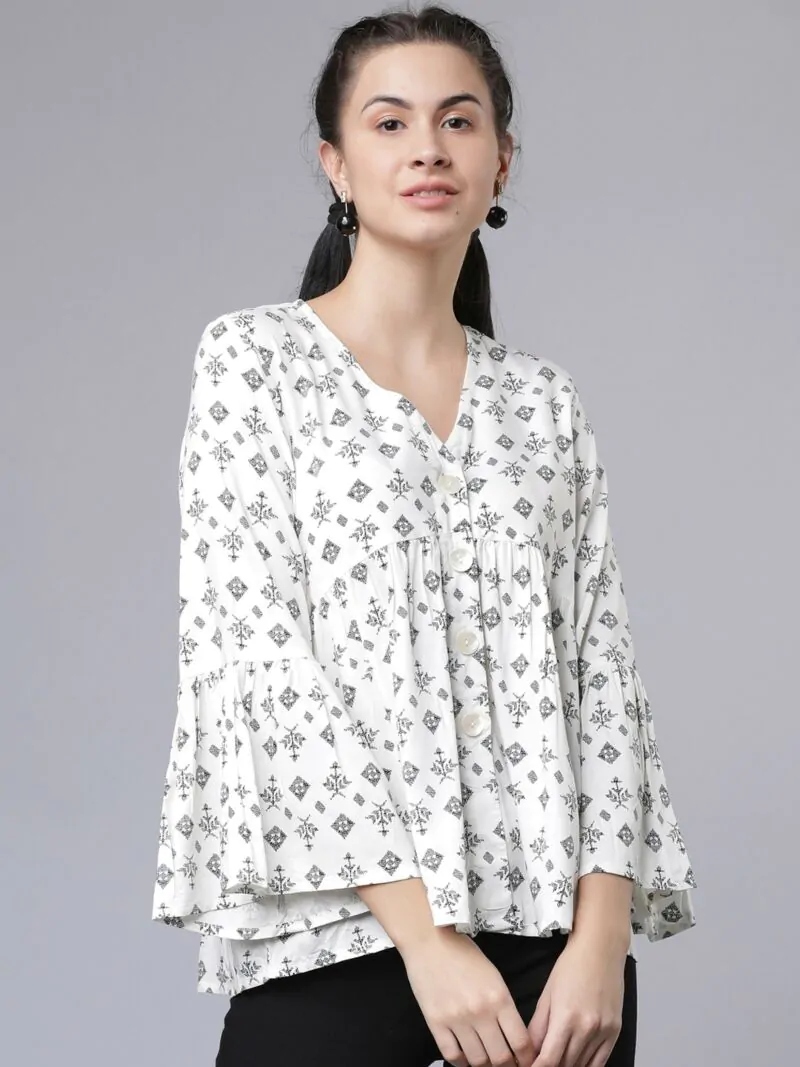 Women White Printed A-Line Top