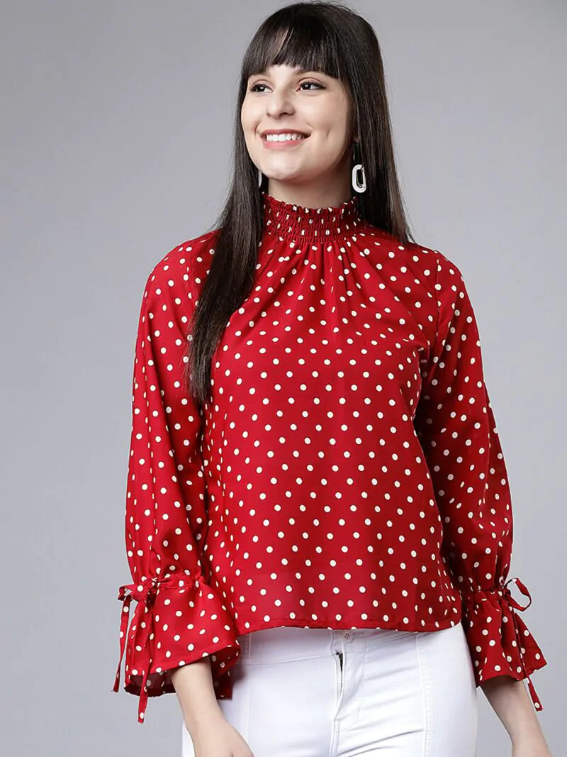 Women Red & White Polka Dot Printed Top