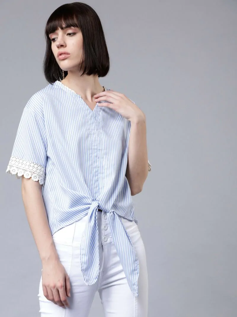 Women Blue & White Striped Top