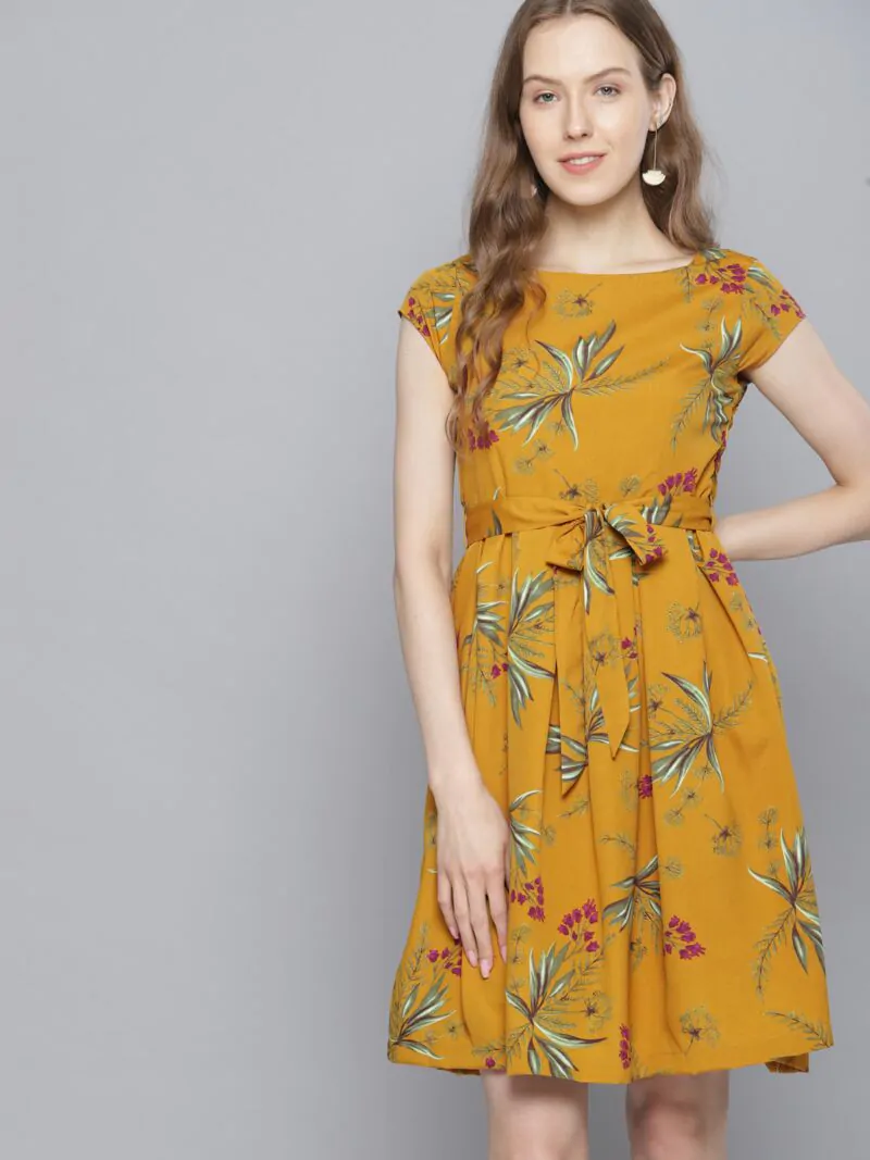 Gold Flower Party Wear Mini Skirt dress