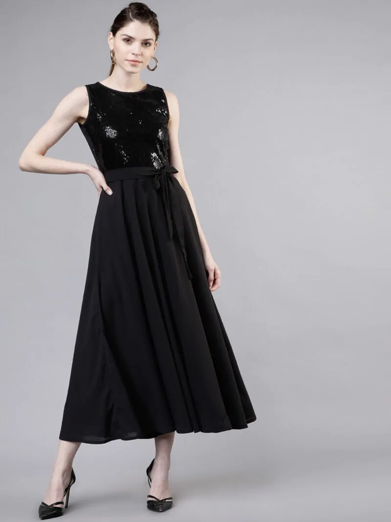 Hot Black Stylish Sequence Party Wear Dress