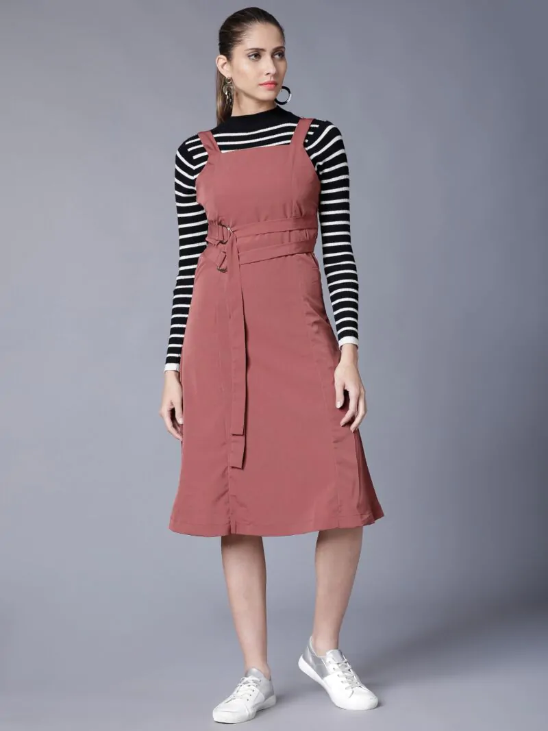 Women Rose Solid Pinafore Dress