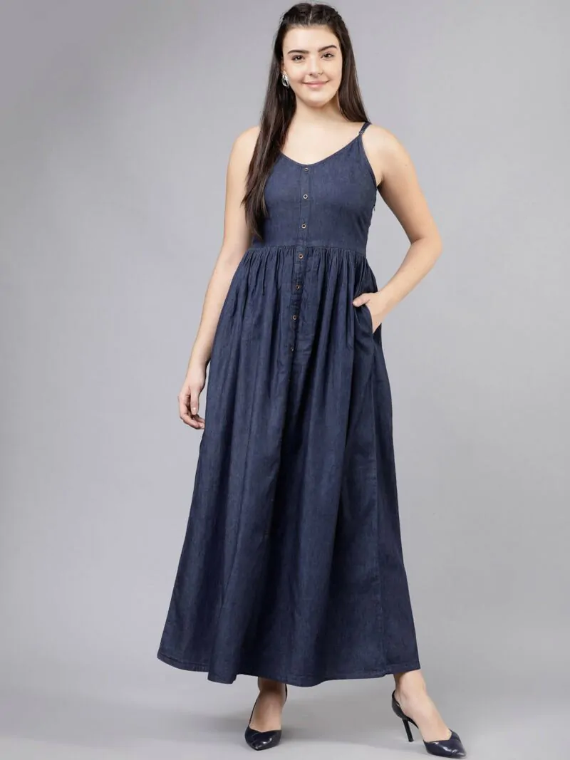 Women Solid Navy Blue Maxi Dress