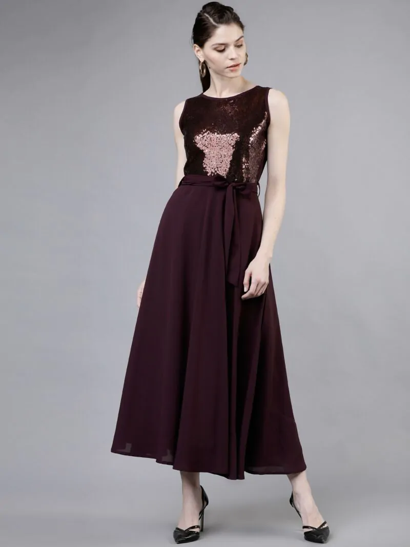 Women Purple Embellished Fit and Flare Dress