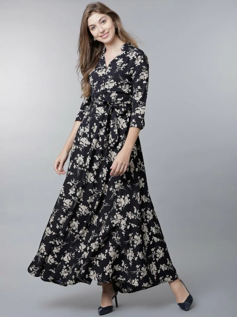 Women Navy Blue Printed Maxi Dress