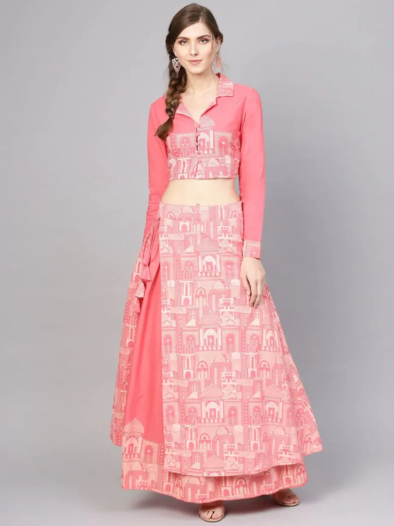 Pink Hawa Mahal Printed Lehenga With Blouse