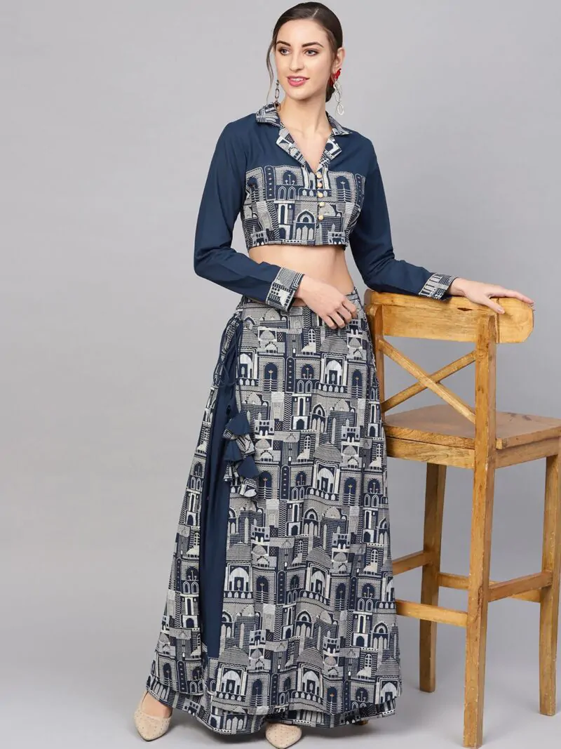 Blue Hawa Mahal Printed Lehenga Choli